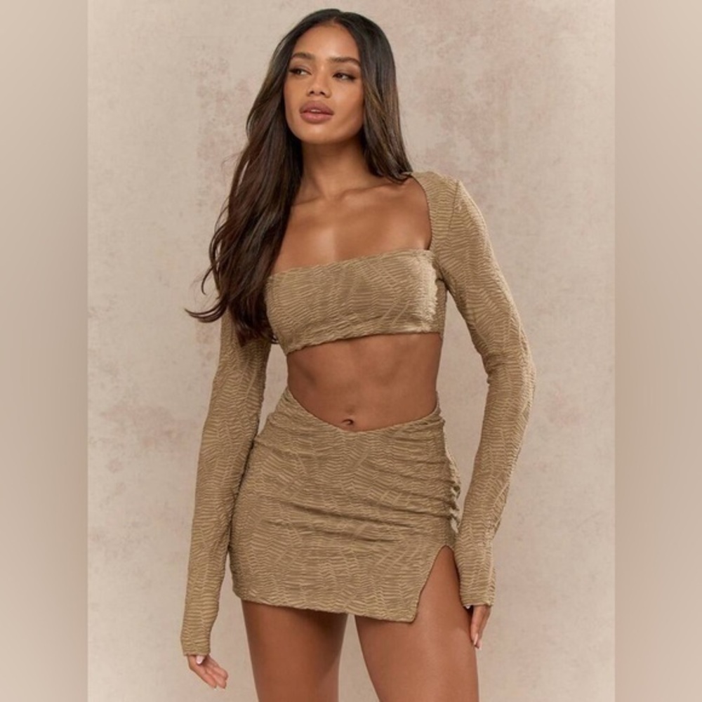 Missguided Taupe Long Sleeve Mini Dress Tan Cropped Dress NWT